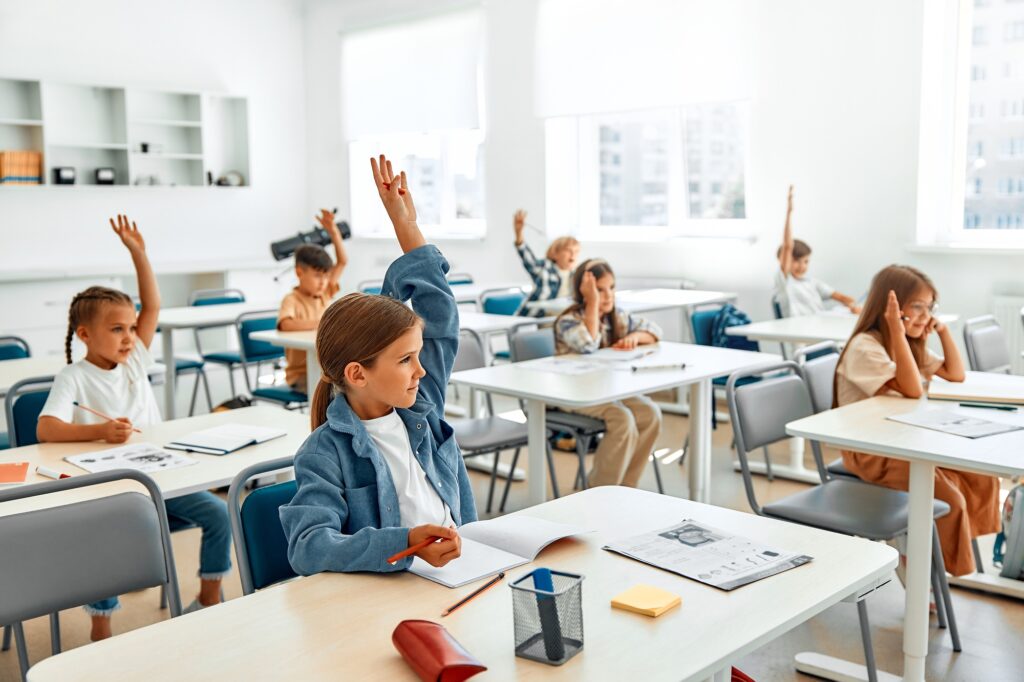 Children learning in a school classroom