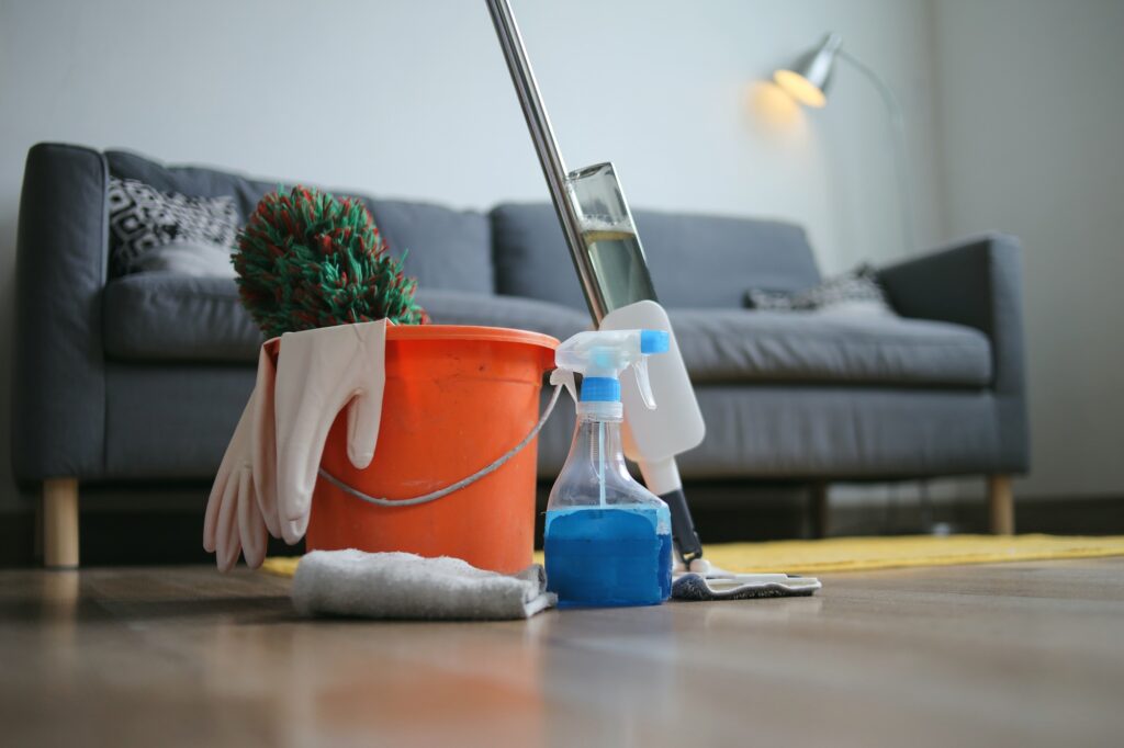 Cleaning Tools On The Floor For Home Chores Equipment
