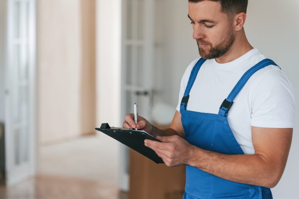 Moving service employee in a room