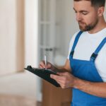 Moving service employee in a room